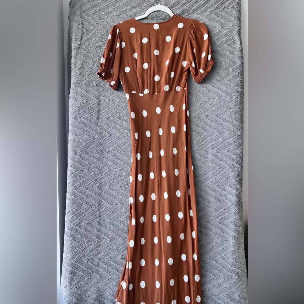 A New Fay Maxi Dress Short Sleeve XS Brown Polka Dot